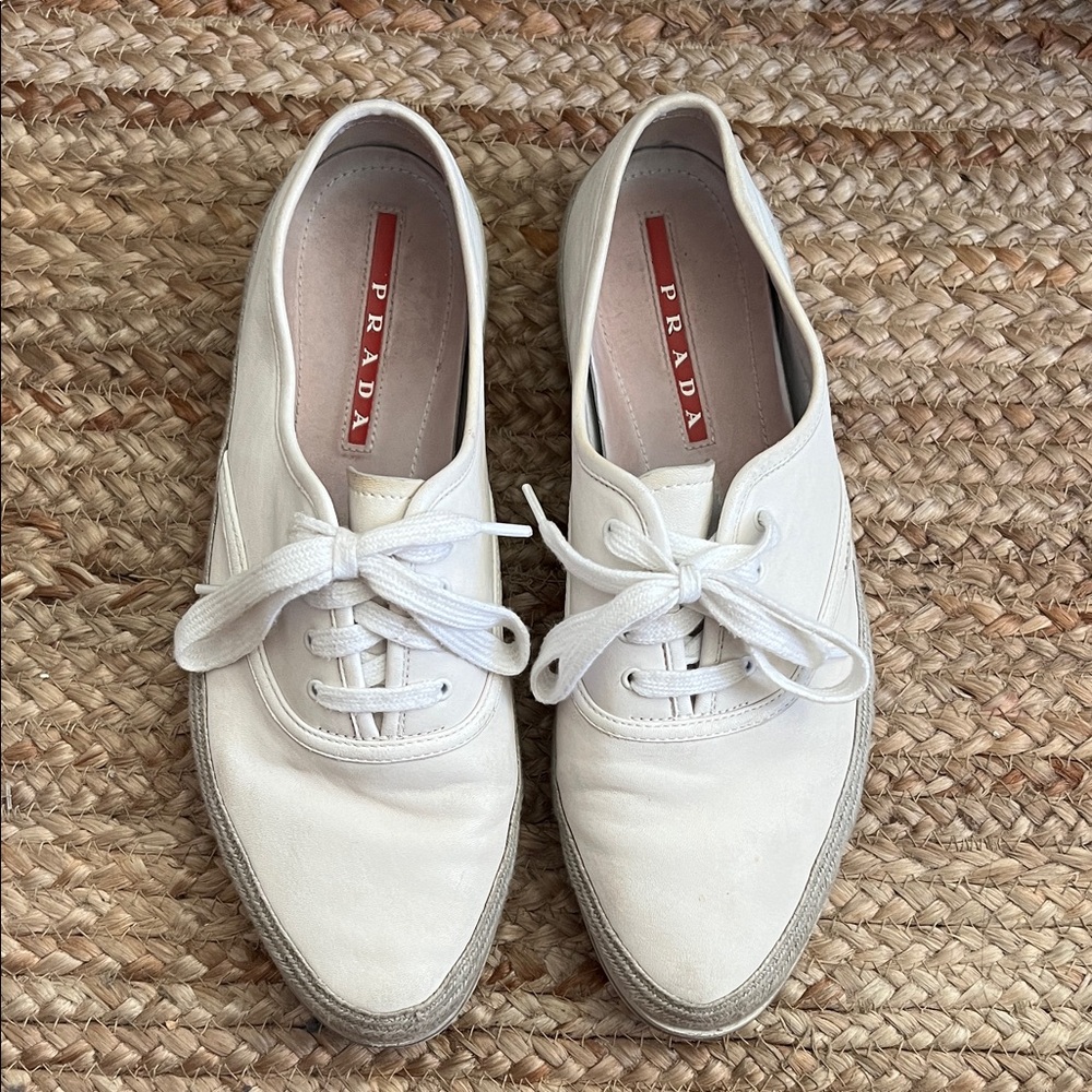 Prada Women's Classic White Lace-Up Sneakers